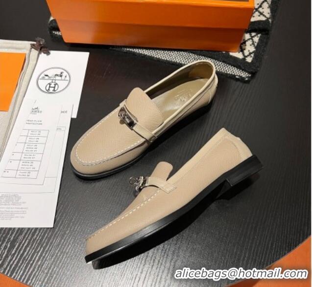 Good Quality Hermes Destin Loafers in Grained Calfskin with Mini Kelly Buckle Beige 215063