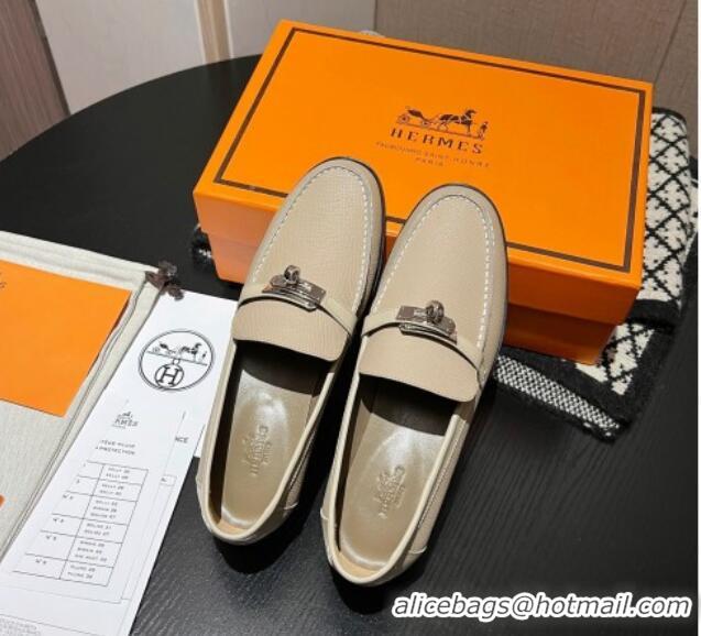 Good Quality Hermes Destin Loafers in Grained Calfskin with Mini Kelly Buckle Beige 215063