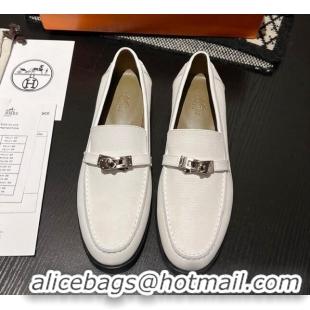 Low Price Hermes Destin Loafers in Grained Calfskin with Mini Kelly Buckle White 215065