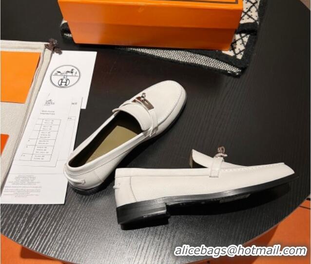 Low Price Hermes Destin Loafers in Grained Calfskin with Mini Kelly Buckle White 215065