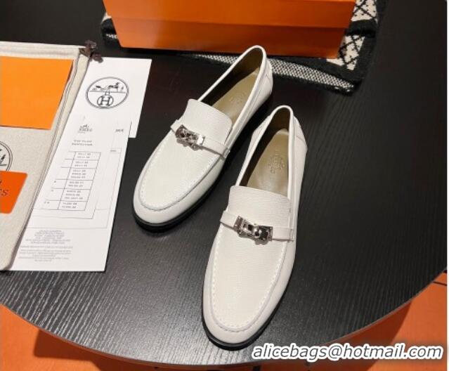 Low Price Hermes Destin Loafers in Grained Calfskin with Mini Kelly Buckle White 215065