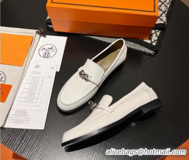 Low Price Hermes Destin Loafers in Grained Calfskin with Mini Kelly Buckle White 215065