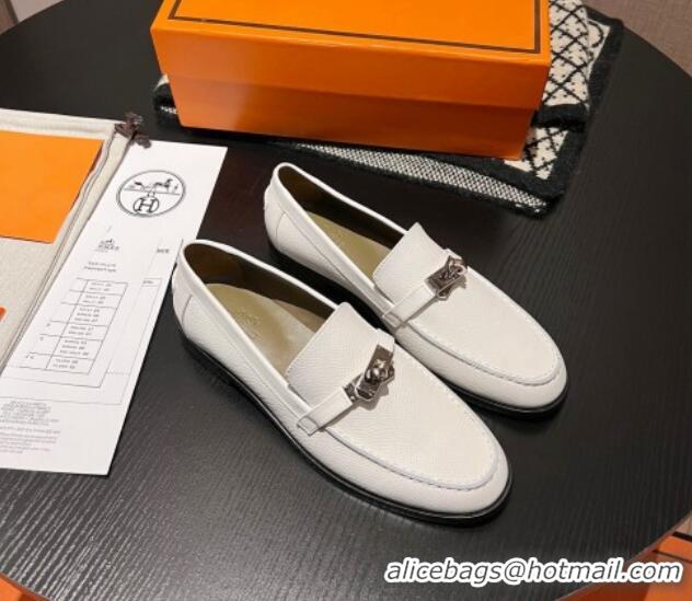 Low Price Hermes Destin Loafers in Grained Calfskin with Mini Kelly Buckle White 215065