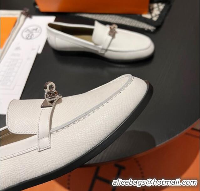 Low Price Hermes Destin Loafers in Grained Calfskin with Mini Kelly Buckle White 215065