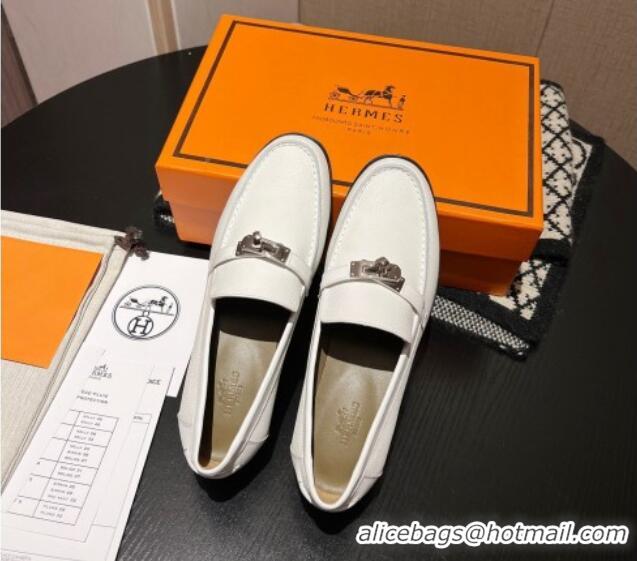 Low Price Hermes Destin Loafers in Grained Calfskin with Mini Kelly Buckle White 215065