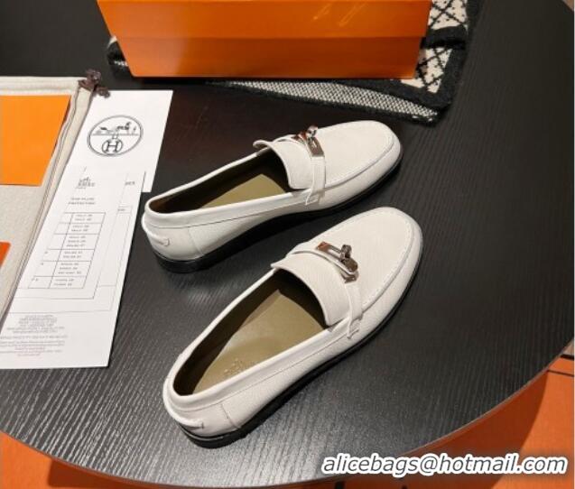 Low Price Hermes Destin Loafers in Grained Calfskin with Mini Kelly Buckle White 215065