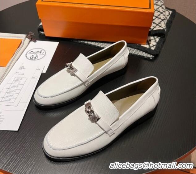 Low Price Hermes Destin Loafers in Grained Calfskin with Mini Kelly Buckle White 215065