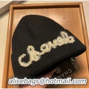 Famous Brand Chanel Knit Beret Hat 091589 Black