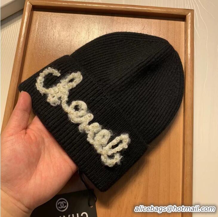 Famous Brand Chanel Knit Beret Hat 091589 Black