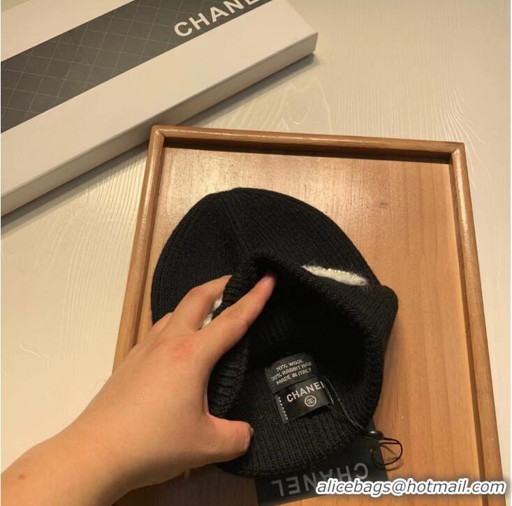 Famous Brand Chanel Knit Beret Hat 091589 Black