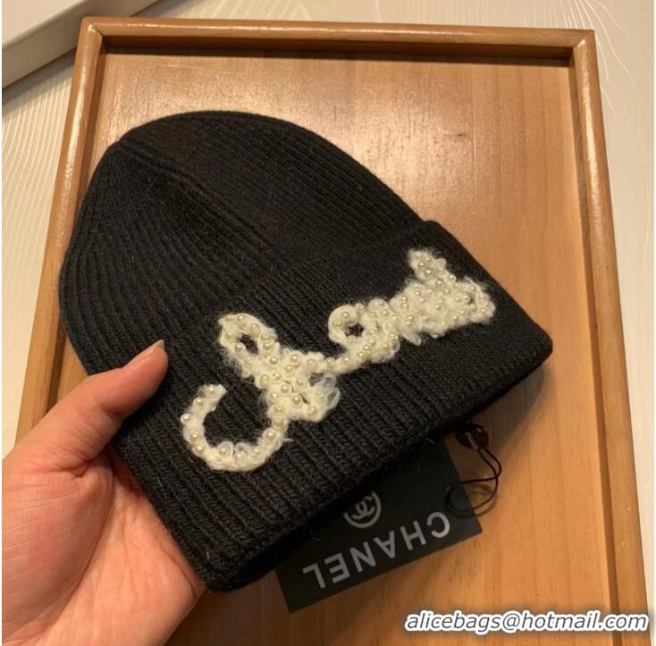 Famous Brand Chanel Knit Beret Hat 091589 Black