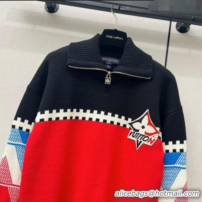 ​Best Price Louis Vuitton LV Ski Tricolor Knit High Neck Pullover LV110927 Red 2023