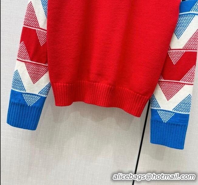 ​Best Price Louis Vuitton LV Ski Tricolor Knit High Neck Pullover LV110927 Red 2023