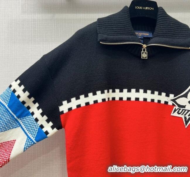 ​Best Price Louis Vuitton LV Ski Tricolor Knit High Neck Pullover LV110927 Red 2023