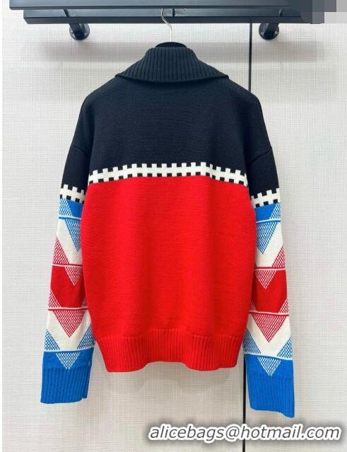 ​Best Price Louis Vuitton LV Ski Tricolor Knit High Neck Pullover LV110927 Red 2023