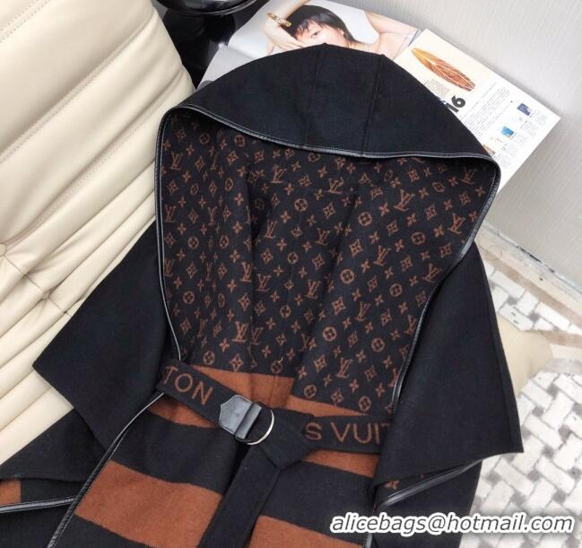 Best Price Louis Vuitton Hooded Wrap Coat CH110933 Black/Brown 2023