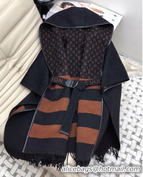 Best Price Louis Vuitton Hooded Wrap Coat CH110933 Black/Brown 2023