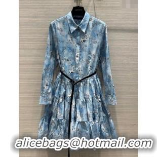 Top Quality Louis Vuitton Unicorn Print Belted Shirt Dress 1AFCGN Blue 2023