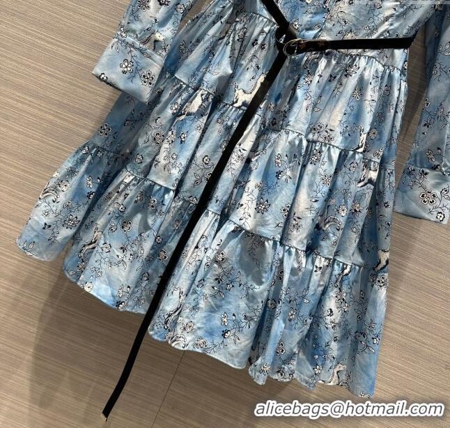 Top Quality Louis Vuitton Unicorn Print Belted Shirt Dress 1AFCGN Blue 2023