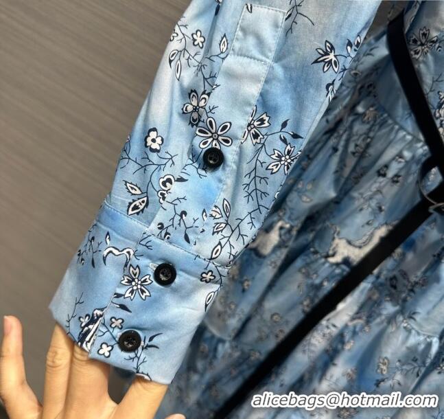 Top Quality Louis Vuitton Unicorn Print Belted Shirt Dress 1AFCGN Blue 2023