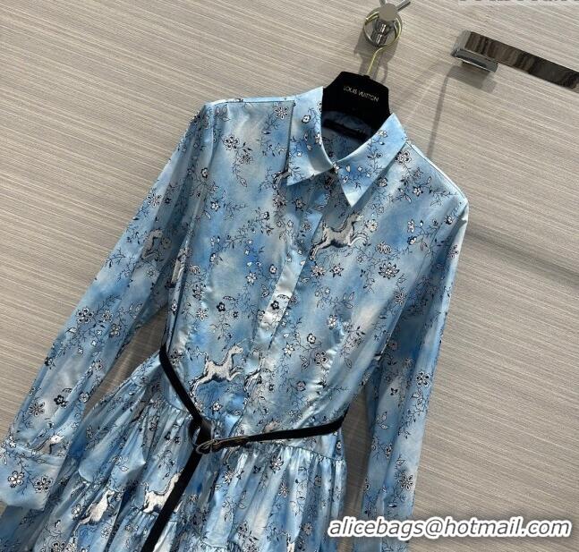 Top Quality Louis Vuitton Unicorn Print Belted Shirt Dress 1AFCGN Blue 2023