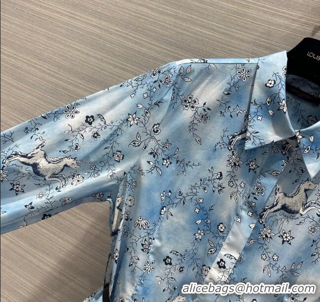 Top Quality Louis Vuitton Unicorn Print Belted Shirt Dress 1AFCGN Blue 2023