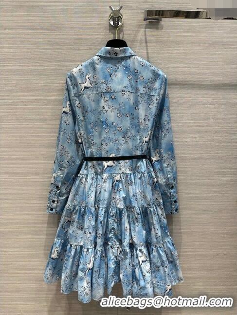 Top Quality Louis Vuitton Unicorn Print Belted Shirt Dress 1AFCGN Blue 2023