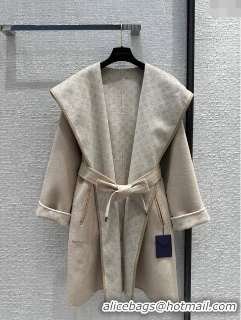 Buy Discount Louis Vuitton FLIGHT MODE Reversible Signature Hooded Wrap Coat 1AC02P Beige 2023