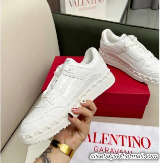 Stylish Valentino Freedots Low Top Calfskin Sneakers White Leather 121102