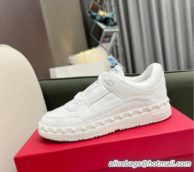 Stylish Valentino Freedots Low Top Calfskin Sneakers White Leather 121102