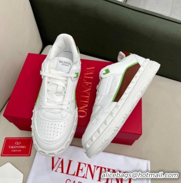 Buy Discount Valentino Freedots Low Top Calfskin Sneakers White/Brown 121103