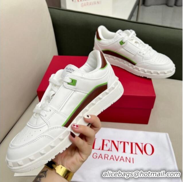 Buy Discount Valentino Freedots Low Top Calfskin Sneakers White/Brown 121103