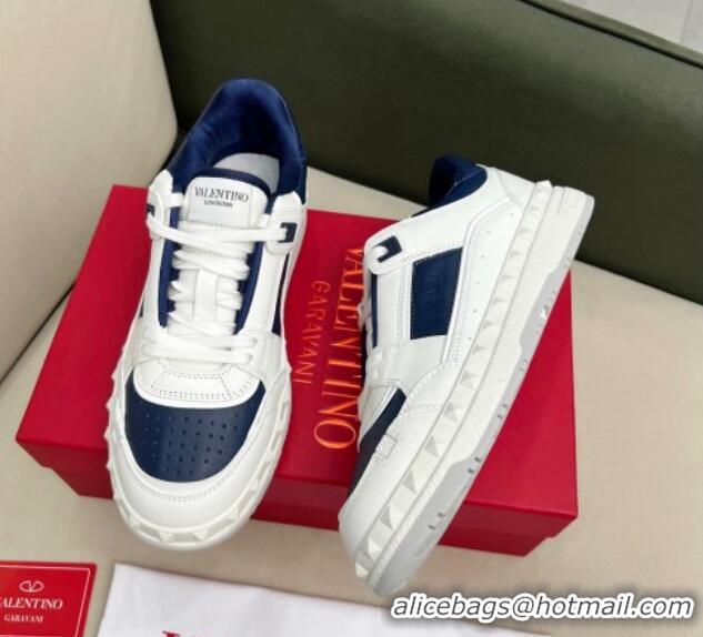 Duplicate Valentino Freedots Low Top Calfskin Sneakers White/Navy Blue 121106