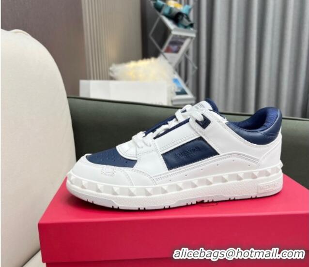 Duplicate Valentino Freedots Low Top Calfskin Sneakers White/Navy Blue 121106