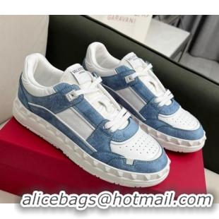 Perfect alentino Freedots Low Top Sneakers in White Leather and Blue Denim 121107