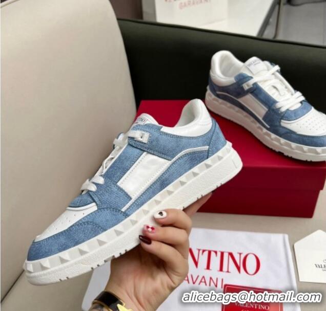 Perfect alentino Freedots Low Top Sneakers in White Leather and Blue Denim 121107