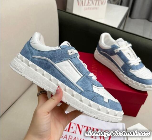 Perfect alentino Freedots Low Top Sneakers in White Leather and Blue Denim 121107