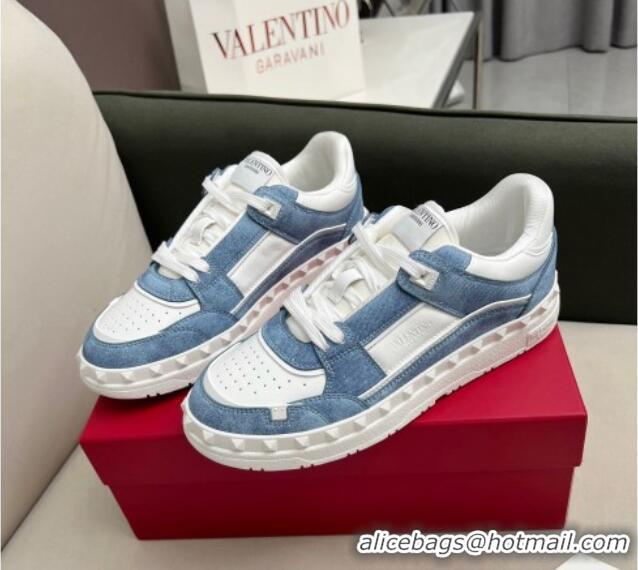 Perfect alentino Freedots Low Top Sneakers in White Leather and Blue Denim 121107