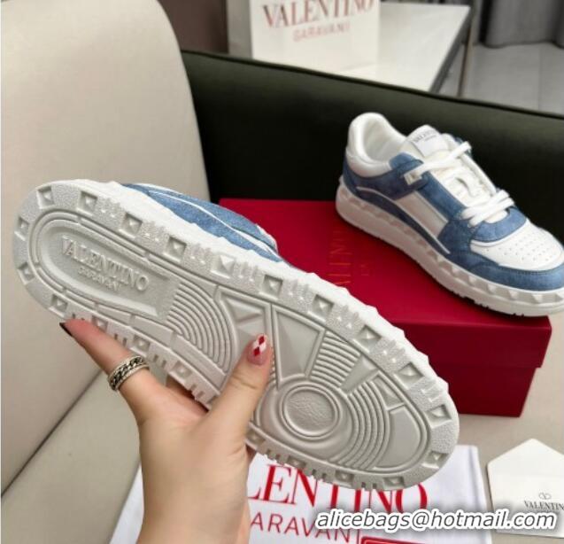 Perfect alentino Freedots Low Top Sneakers in White Leather and Blue Denim 121107