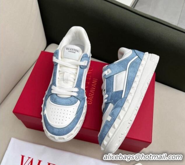 Perfect alentino Freedots Low Top Sneakers in White Leather and Blue Denim 121107