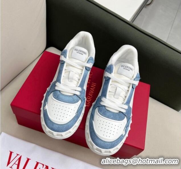 Perfect alentino Freedots Low Top Sneakers in White Leather and Blue Denim 121107