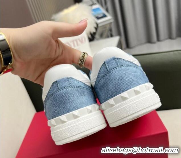 Perfect alentino Freedots Low Top Sneakers in White Leather and Blue Denim 121107