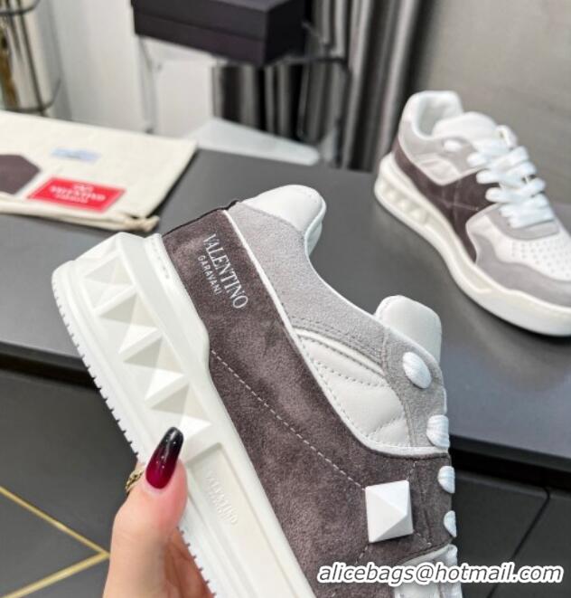 Sumptuous alentino ONE STUD Sneakers in Split Leather and Suede White/Grey 121110