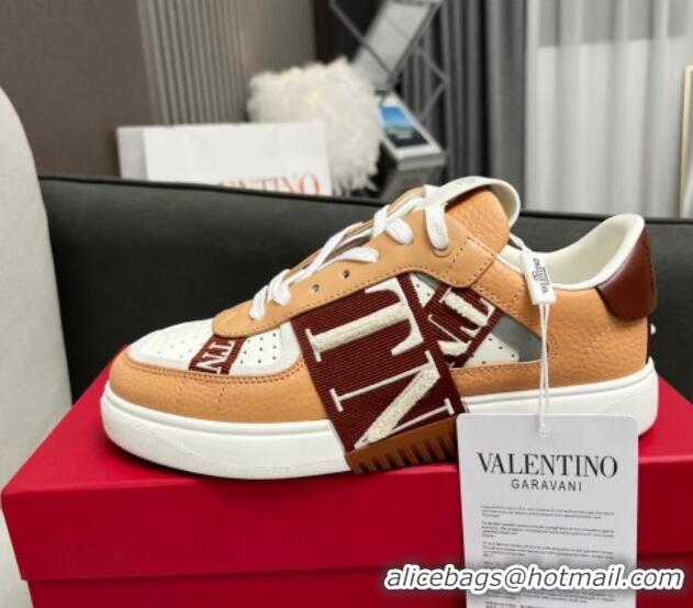 Pretty Style alentino VL7N Low Banded Calfskin Sneakers Tan Brown 1121118