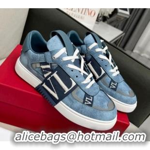 Good Looking alentino VL7N Low Banded Calfskin Sneakers in Blue Suede 121123