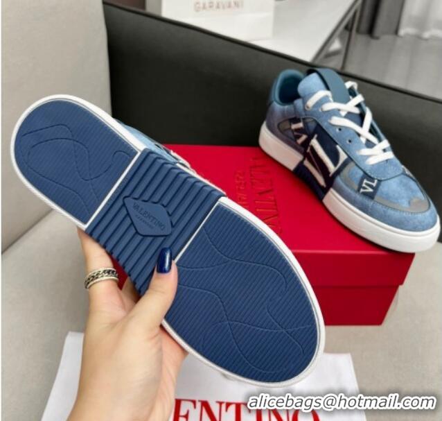 Good Looking alentino VL7N Low Banded Calfskin Sneakers in Blue Suede 121123