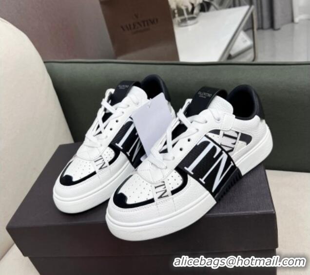 Durable Valentino VL7N Low Banded Calfskin Sneakers White/Black 121124