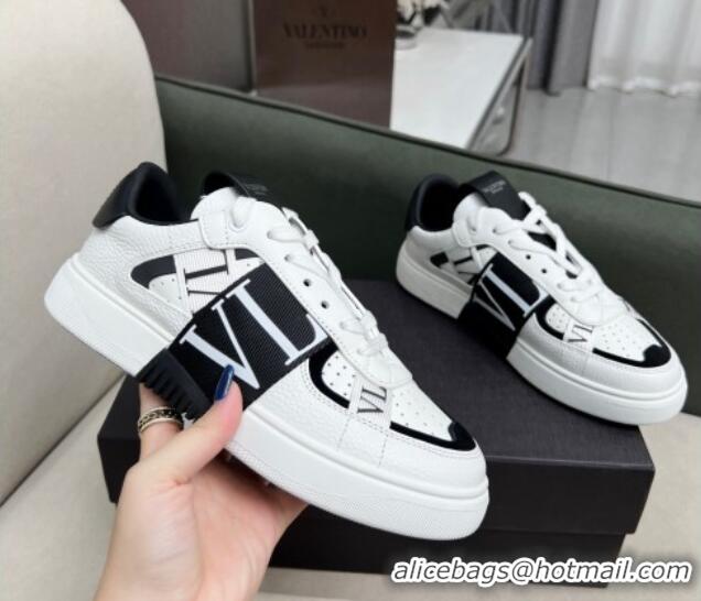 Durable Valentino VL7N Low Banded Calfskin Sneakers White/Black 121124