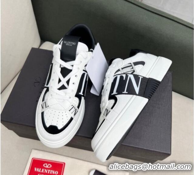 Durable Valentino VL7N Low Banded Calfskin Sneakers White/Black 121124