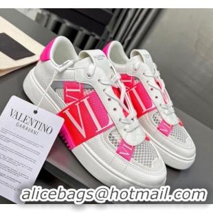 Low Price alentino VL7N Low Banded Calfskin and Mesh Sneakers Dark Pink 121126